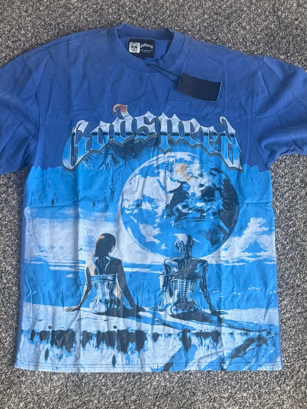 Blue Graphic Earthscape Short-Sleeve Dress Shirt